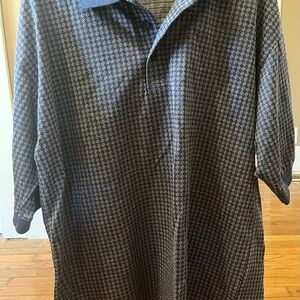 King Louie Vintage Polo Shirt Mens Blue Geometric Short Sleeve Collared Button L